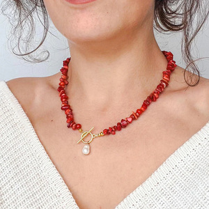 INS Style gros Beachy vacances <span class=keywords><strong>corail</strong></span> perle d'eau douce pierre perle colliers mode à la main première fête des mères bijoux - Product Image 5