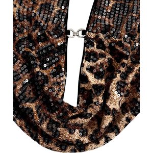 Women's Leopard <b>Sequin</b> Halter <b>Top</b> Bodycon Sleeveless Clubwear <b>Party</b> Outfit - Product Image 3