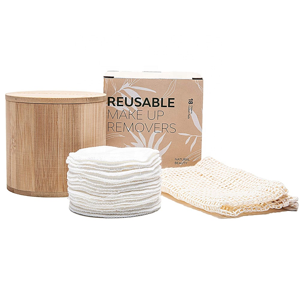 Round Bamboo Cotton Reusable Makeup Remover Pads Set Washable Facial Cleaning Pads With Laundry Mesh Bag