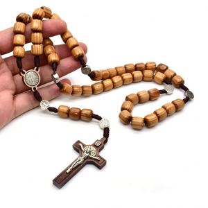 Rosario Católico Religioso Hecho a Mano, Joyería con Crucifijo, Cuentas de Madera, Amuleto de la Virgen María, Colgante de Cruz, Material de Aleación, Inspirado en Jesús - Product Image 2