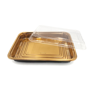 JY-830 Milieuvriendelijke gouden rechthoekige lunchbox met deksel, voedselverpakking, groothandel, zwarte kunststof - Product Image 4