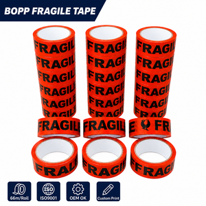Ruban adhésif fragile orange 48 mm x 66 m, 2 MIL, imprimé « Haute Attention », pour protection de colis et signalisation de marchandises cassables - Product Image 1