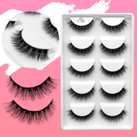 Lot de 5 paires de faux cils en soie 3D de haute qualité, logo personnalisé, effet œil de chat naturel, faits à la main, bande complète