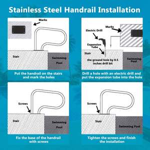 Main courante de piscine en acier inoxydable 2 pièces pour piscines enterrées avec plaque de base, montage facile, sécurité, <span class=keywords><strong>marque</strong></span> OEM Guangdong - Product Image 5