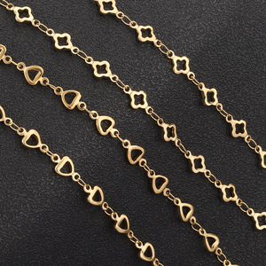 Cadena de acero inoxidable con diseño calado en forma de corazón, chapada en oro de 18k, para la fabricación de collares, material para joyería DIY. - Product Image 1