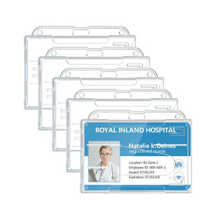 Factory wholesale double-sided transparent horizontal card <b>holder</b> with thumb slot for <b>ID</b> badges and name tags, can hold 2 cards. - Product Image 1