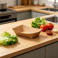 Op maat gemaakte biologisch afbreekbare papieren bootvormige schaal, wegwerpbaar kraftpapier snackbakje voor gefrituurde kip, sushi en fruit