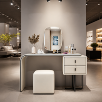 Table de toilette moderne minimaliste en chêne massif, durable, avec tiroirs de rangement, en cuir crème de luxe, pour chambre à coucher