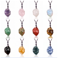 Collier Cœur Humain en Cristal Naturel Poli à la Main par le Fabricant, Pendentif Cœur Anatomique en Pierres Précieuses Mixtes avec Cordon Noir Réglable