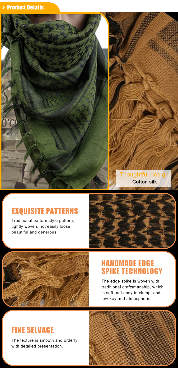 Baiyuheng Wholesale Customised Cotton Polyester Fabric Square Screen Digital Printing Scarf Design Custom Logo Tactical Shemagh