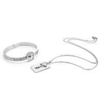 SSeeSY vente chaude pulsera Couple Coeur clé plaqué or Charms Bracelet collier en acier inoxydable ensemble de bijoux cadeau de saint valentin