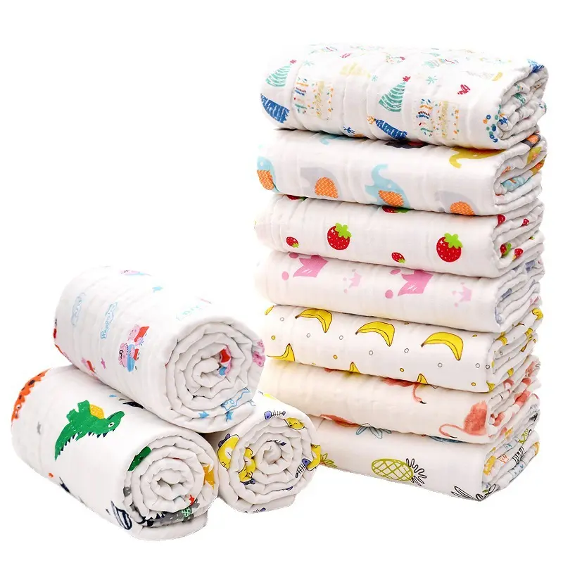 Cotton Class A gauze bath towel six layer gauze newborn baby absorbent blanket soft printed baby bath towel