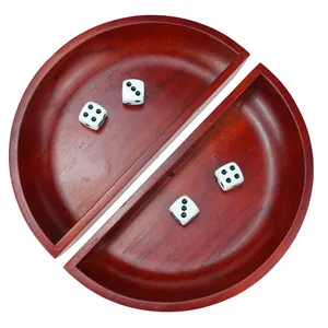 Vassoio per dadi semicircolare per barche in legno da casinò professionale con set da 5 pezzi 16mm per gioco di dadi craps