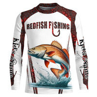 Redfish Fishing Red Camo Nom de sublimation personnalisé Chemises de pêche 3D Protection UV Vêtements de pêche pour hommes femmes