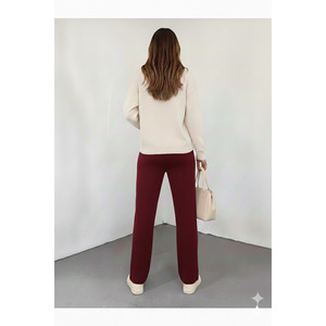 Pantalones de punto de pierna ancha para mujer, cintura elástica, cómodos pantalones de invierno, talla estándar SML - Product Image 4