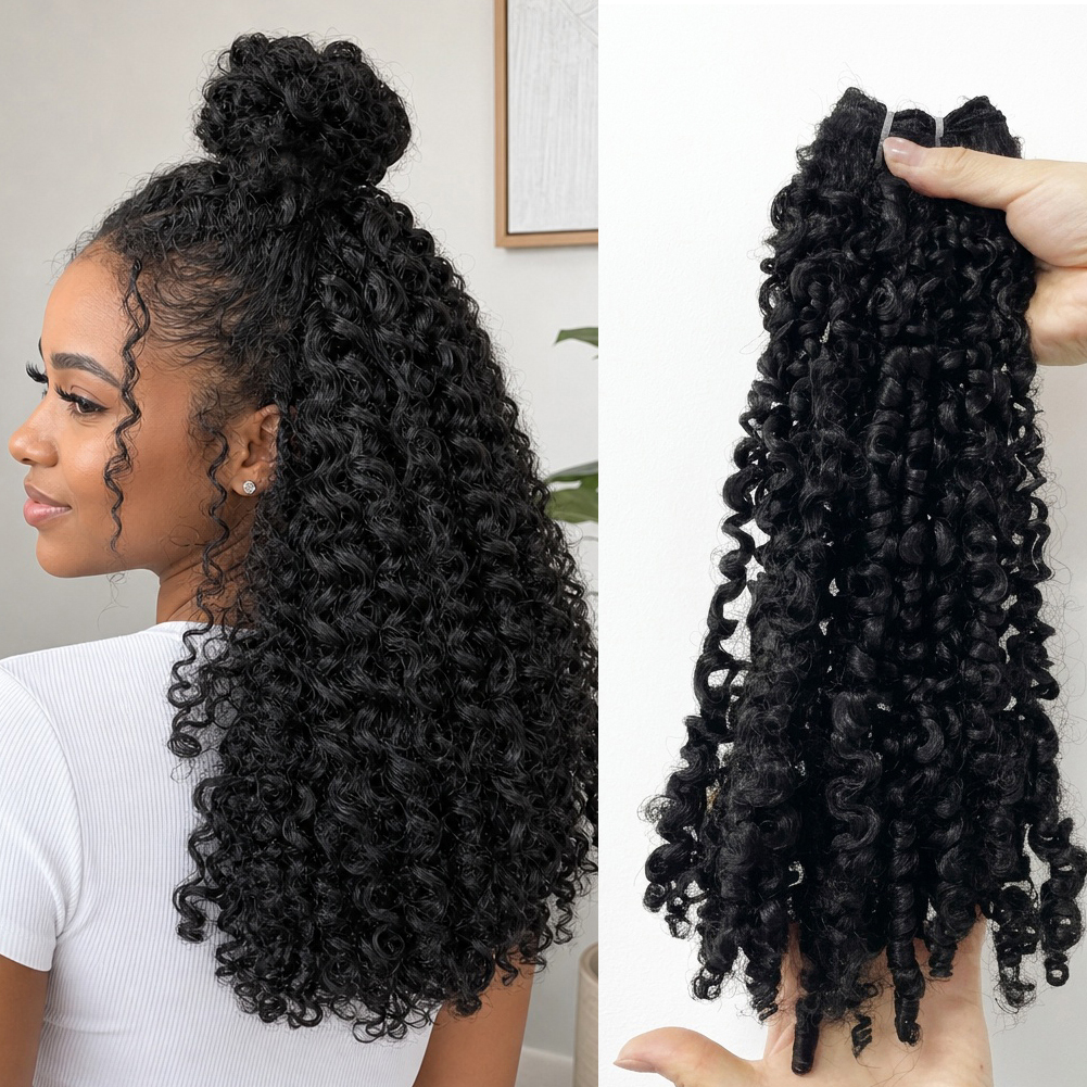 KAMA Wholesale Soft Mixed Blended Human Hair Bundles Cheap Pixie Curly Weaving Hair Weft for Black Hair Women