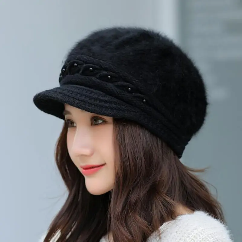 Yüksek kaliteli kış kadın kalın sıcak kap kadın rüzgar geçirmez örme kürk şapka