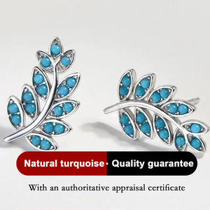 Boucles d'oreilles turquoise à la mode de style classique en motif géométrique de feuille de pin - Product Image 3
