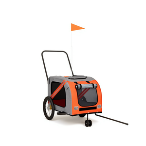 Remolque para Bicicleta para Mascotas, Color Naranja Gris, Tela Oxford Resistente, 2 Ruedas, para Viajes y Transporte al Aire Libre - Product Image 1