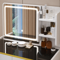 Table de maquillage moderne en bois massif de style nordique, durable, noire, avec miroir LED 3 couleurs, meuble de chambre à coucher pour appartement ou hôtel