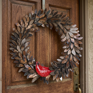 Corona de Metal Rústica con Pájaro Rojo, Adorno Navideño Decorativo para Colgar en la Pared, Corona Redonda Hecha a Mano Sin Luces - Product Image 6