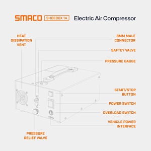 Compresseur d'air PCP portable SMACO Shoe Box-1A 310 bars, pompe électrique haute pression 350W pour fusils à air comprimé et bouteilles de plongée - Product Image 6