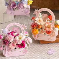 Boîte à fleurs pour la fête des mères, boîte à fleurs portable avec impression de vœux, bouquet de carnations roses, emballage pour anniversaire/donnée en cadeau