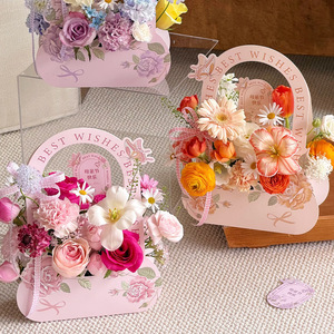 Scatola di Fiori per la Festa della Mamma con Stampa 'Best Wishes', Confezione per Bouquet di Garofani Rosa, Ideale per Compleanni e Regali - Product Image 6