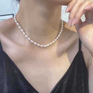 สร้อยคอไข่มุกน้ำจืดบาร็อคธรรมชาติเงินแท้เกาหลี S925 สำหรับผู้หญิง สไตล์มินิมอลเรียบง่าย สวมใส่ได้ทุกวัน - Product Image 2