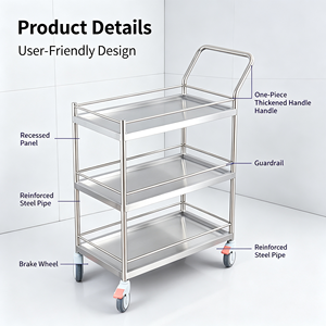 Carrito de Servicio Móvil de Acero Inoxidable de 3 Niveles, Carrito de Servicio Resistente con Ruedas para Restaurantes, Cocinas, Hoteles y Cafeterías - Product Image 3