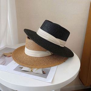 Fashion Elegant Wide Brim Women Unisex Beach Straw Boater <b>Hat</b> Wholesale Summer Holiday <b>Flat</b> Top Luxury Lifeguard Straw <b>Hat</b> - Product Image 2