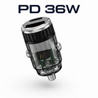 Cargador de Coche USB Transparente Mini de 36W al por Mayor de Fábrica, Cargador de Coche USB Tipo C de Doble Puerto PD 36W QC 18W