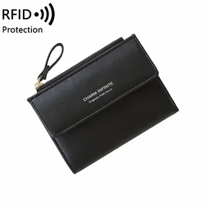 韓国高品質三つ折りデザイナーファッション高級ロングシンピンクRFIDレディース財布