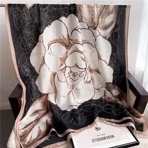 Silver silk cotton and hemp scarf Camellia small fragrance cape elegant flower scarf scarf neck warm autumn and winter