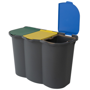 Unica <b>Storage</b> Bucket 80 Lt PP Material 740x350x550mm Three Compartment Recycling <b>Bin</b> with Lids Indoor/Outdoor - Product Image 2