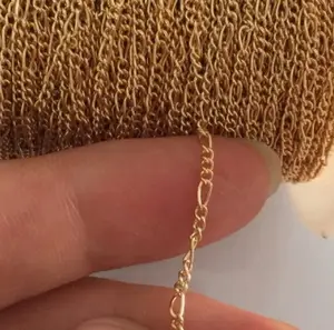 Figaro-cadena de oro de 14k para mujer, 1,5mm, diseño 3 + 1, cadena para clavícula, fabricación de pulseras