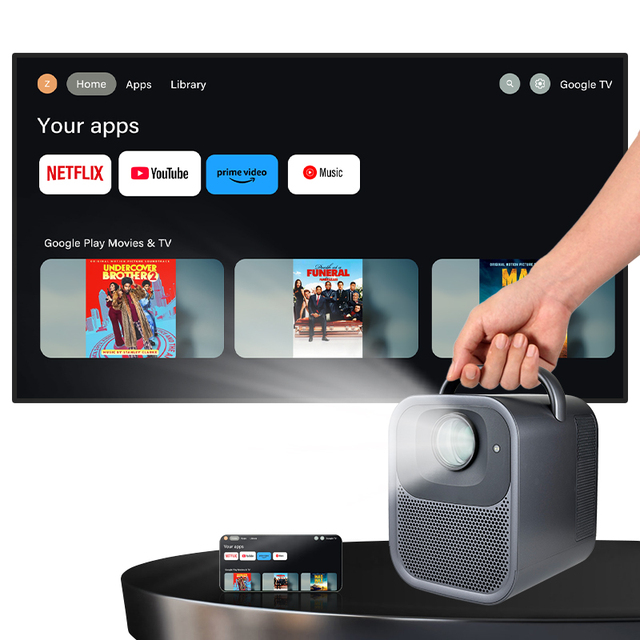 High Quality Full HD 1080P 1000ansi Google TV Smart 10W Speaker Auto Focus Home Smart Projector