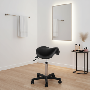 เก้าอี้สตูลปรับระดับความสูงได้ หนัง PU หนา หมุนได้ สำหรับร้านเสริมสวย สปา สักลาย คลินิก สีดำ - Product Image 2