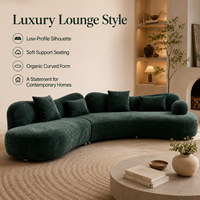 Sofa Lengkung Deep Lounge Berbahan Beludru Lembut, Dua Bagian, Dudukan Rendah, Warna Hijau Chenille untuk Rumah Bergaya Modern