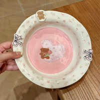 Nouvelle assiette en céramique coréenne rétro à motif floral, décorée d'un joli nœud, vaisselle élégante