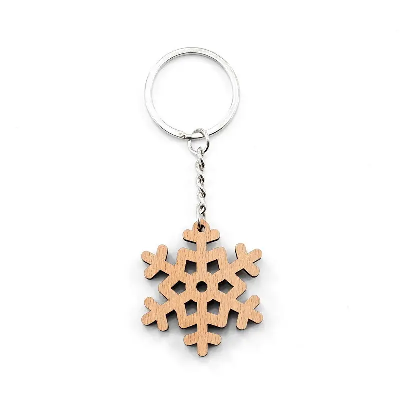 Gifts Custom Blank Keychain Wood Christmas Gifts Souvenir Snowflake Wooden Keychain