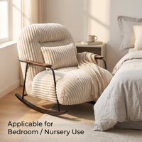 Fauteuil à bascule moderne rayé en peluche, fauteuil à bascule en tissu doux, fauteuil à bascule de loisirs avec structure en métal et bois pour salon