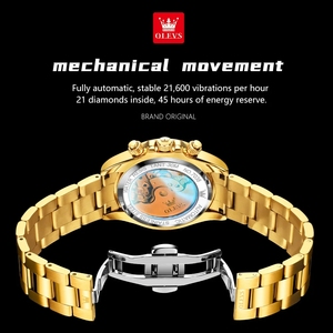 Drop Shipping OLEVS Luxury <b>Automatic</b> Mechanical Men Watch Moon Phase Diamond Dial Waterproof <b>Wristwatch</b> Luminous Calendar Week - Product Image 4