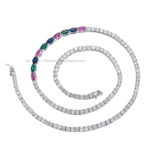 <b>Copper</b> Set Colorful Oval Zircon Heavy Weight Necklace Hip Hop Premium Tennis <b>Chain</b> Jewelry Tanjing Fashion Lijing Necklace - Product Image 4