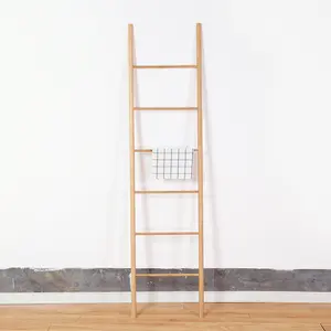 Natural Eco-friendly Bamboo Blanket Ladder Wooden Bathroom Toilet Freestanding Towel Rack Stand Wall Coat Hanger