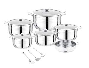 Ensemble de Casseroles en Acier Inoxydable Moderne de Haute Qualité 55 Pièces Essentiels pour la Cuisine avec Couvercle en Métal - Product Image 6