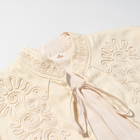 Beigefarbene Bluse mit Blumenmuster, Schnürung und Quasten, Lässige Modische Schal-Oberteile für Damen