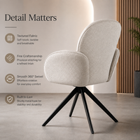 Chaise de salle à manger pivotante Premium Boucle, dossier haut arrondi, accoudoirs courbes, rotation à 360° °   Base rotative de qualité commerciale pour hôtels et restaurants