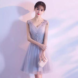 SWS389 elegante cuello cuadrado champán tul apliques vestido de baile vestido Formal largo banquete noche graduación vestidos de dama de honor - Product Image 3