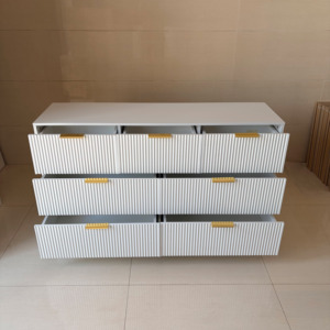 JIAMEIJIA Modern <strong>White</strong> Fluted 7-<strong>Drawer</strong> Dresser with Gold Handles - Luxury Ribbed Bedroom <strong>Chest</strong> <strong>of</strong> <strong>Drawers</strong> - Product Image 6